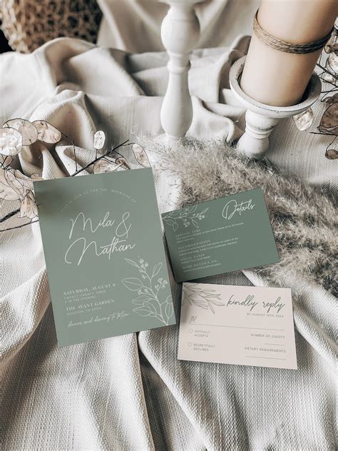 Sage Green Wedding Invitation Set.